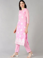 Women Pink Woven Design Kurta Trousers With Dupatta
